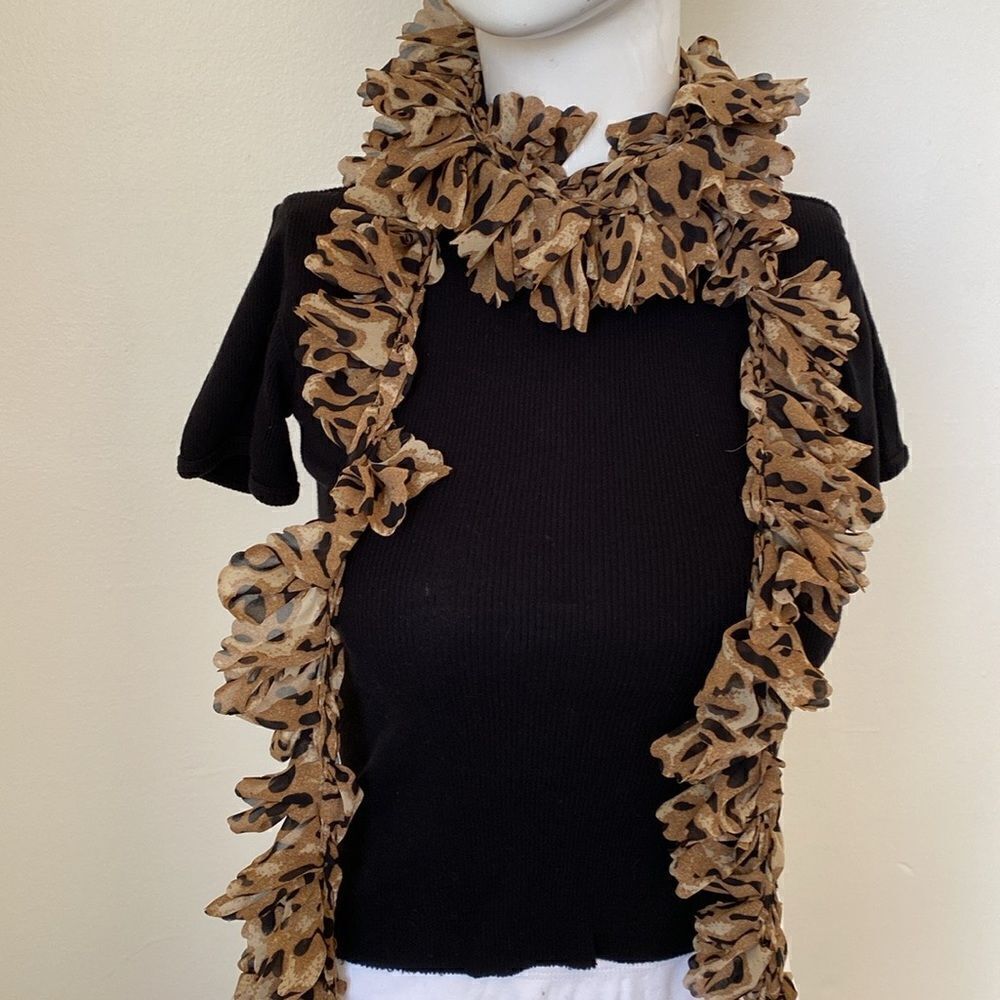 Y2K Style Leopard Print Long Scarf or 160” of Fabric for Trim Brown & Black